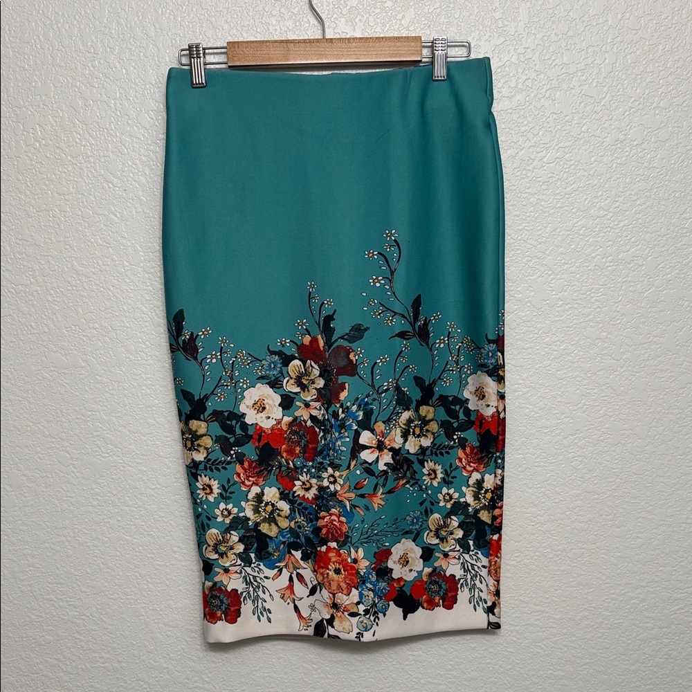 ECI Teal Floral Pencil Skirt